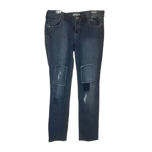 Denim - LEI Womens Juniors Size 13 Regular Jeans Ashley Lowrise Skinny Blue Patch Work
